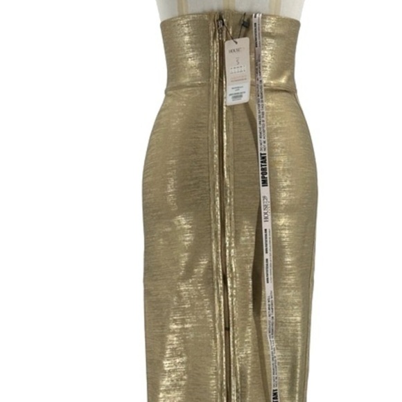 ‼️WOW‼️NEW HOUSE OF CB Michaela Gold Foil Bandage Super High Waisted Skirt ‼️ - Picture 3 of 11